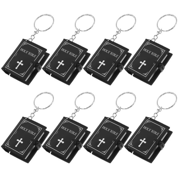 WHAMVOX 8 Pcs Holy Bible Keychain Mini Bible Keychain 4.00X3.30X1.10CM Black