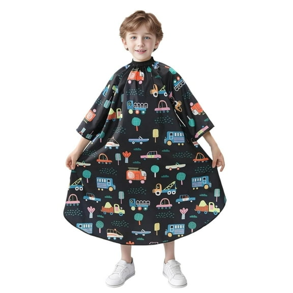Perfehair Kids Haircut Cape with Sleeves - Cute Cars Printing, Adjustable Neck Collar, Comfortable Barber Cape for Boys & Girls, Ideal for Home or Salon Use, Professional Hair Cutting Apron
