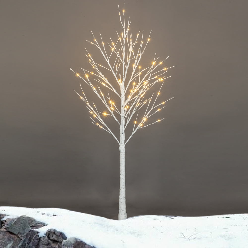 Lighted Birch Tree, White Birch Tree with LED Lights, 5FT Snowflake Christmas Tree with 72 LED