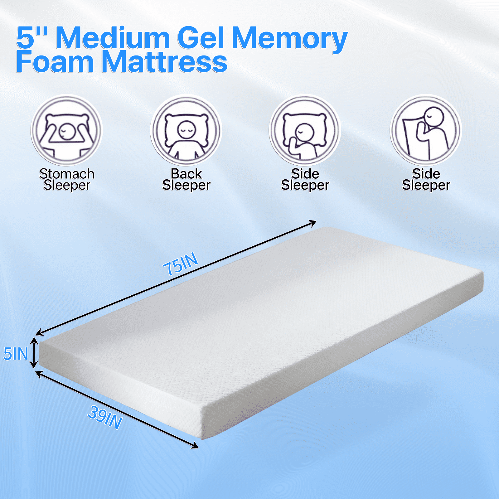 Dkelincs 5 inch Gel Memory Foam Mattress in a Box for Cool Sleep & Pressure Relief, Twin Size