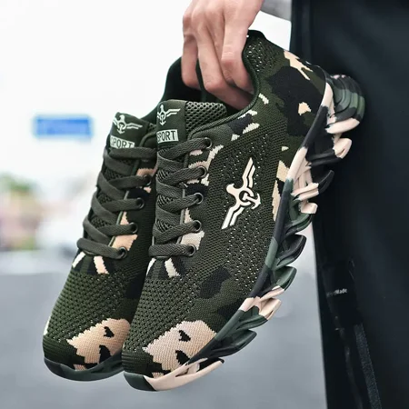 

Fly Weaving Lightweight Shoes Camo Pattern Breathable Lace-up Cushioned Running Sneakers Women‘s Shoes