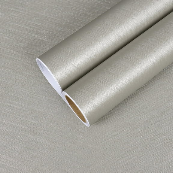 CHIHUT Grasscloth Peel and Stick Contact Paper for Countertops Waterproof Removable Silver Brown Wallpaper for Cabinets Self Adhesive Wall Paper Textured Roll for Bedroom Bathroom Shelves 17.7"x100"