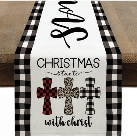 

Christmas Classic Black White Buffalo Check Table Runner Christmas Table Runner Winter Xmas Holiday Kitchen Coffee Table Decoration for Dining Room Home Party Decor 13x72 Inch (Plaid Xmas)