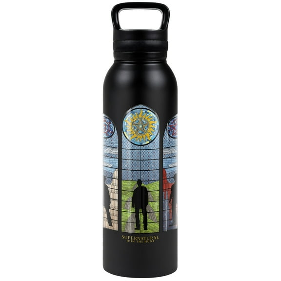 Supernatural Official Stained Glass 24 oz Insulated Canteen Water Bottle, Leak Resistant, Vacuum Insulated Stainless Steel with Loop Cap