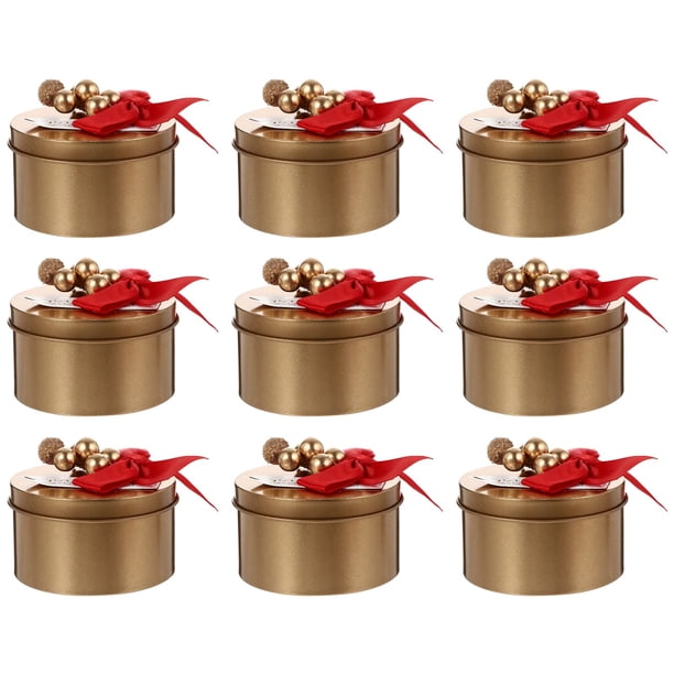 10 latas de galletas navideñas con lazo de bayas, latas navideñas, latas para velas, tarros de caramelos, caja de regalo de hojalata para recuerdos de fiestas navideñas, color dorado