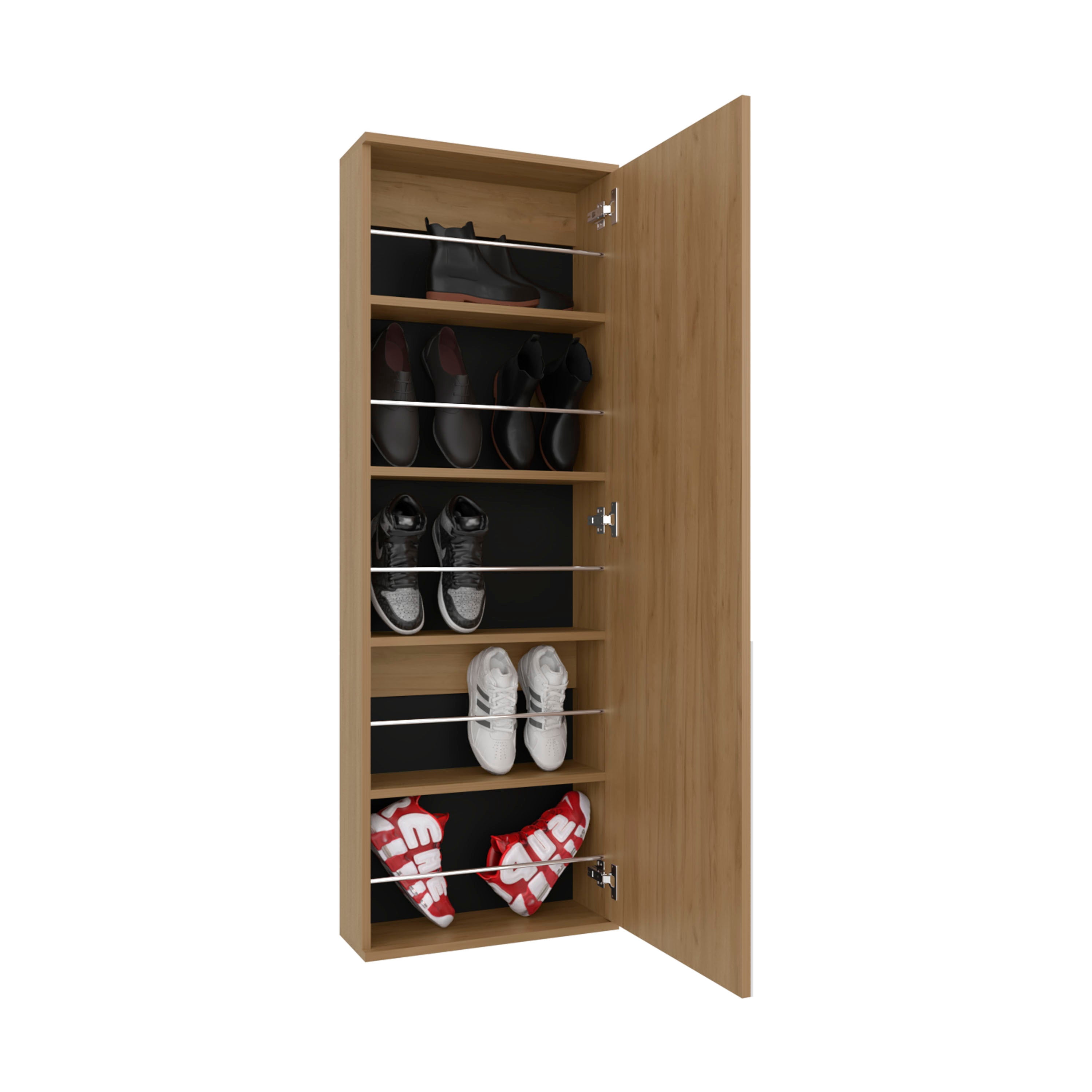 Leto Wall Mounted Shoe Rack with Full-Length Mirror, Single Door Cabinet, Space-Saving Vertical