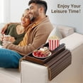 thumbnail image 3 of Couch Arm Tray, Bamboo Sofa Tray Table for Couch, Anti-Slip Armrest Organizer, Foldable Couch Cup Holder for Snacks, Phone, Control, Cups, Brown, 3 of 7