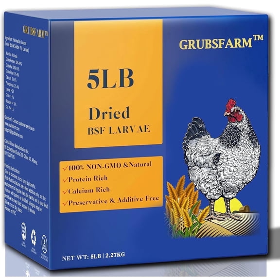GRUBSFARM Black Soldier Fly Larvae 5LB, 100% Natural Non-GMO Molting & Laying Supplement for Hens