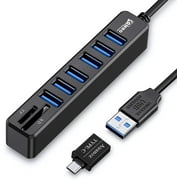 Auanoz USB Hub, USB Splitter, 6-Port HUB External Combo USB 2.0 HUB+SD Multi-Function Card Reader for Mac Pro/Mini,