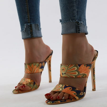 

Sunvit Womens Heeled Sandals- Open Toe Slip On Casual New Style Sexy Summer Slide Sandals #179 Orange-7.5