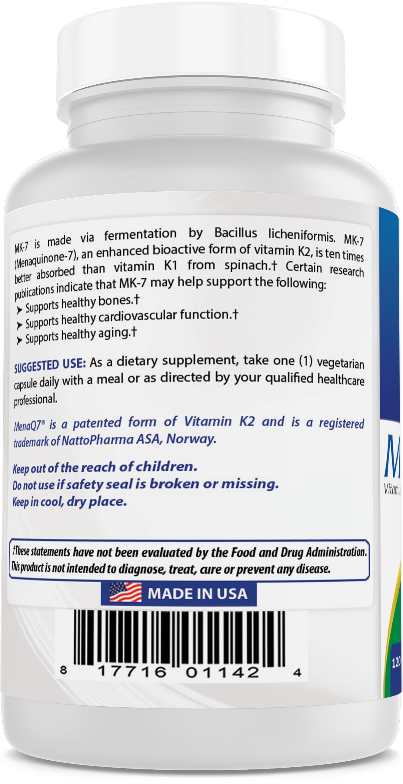3 Pack Best Naturals MK-7 Vitamin K2 100 mcg 120 Vegetarian Capsules