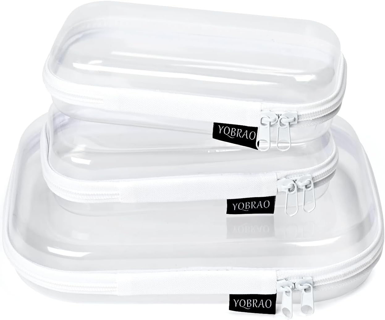 DGSHUANQOU, Hard Sided Clear Zipper Storage Case, White, 3 Pack