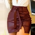 thumbnail image 4 of Daznico Women's Pleated Leather Mini Skirt with Belt and Zipper, Solid Color Pencil Skirt, Trendy and Stylish,Size M, 4 of 6
