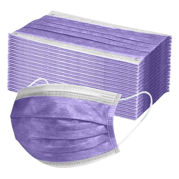 QARUN 50 Pack Disposable Face Masks for Adults,3-Ply Masks with Adjustable Nose Wire & Comfort Ear Loop for Daily Use (Violets)