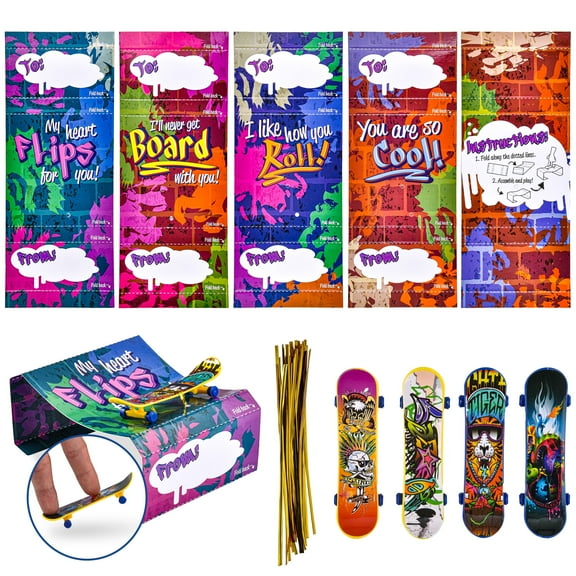Joyfy 28pcs Valentines Day Cards with Finger Skateboard for Kids Boys, Valentines School Class Exchange Gifts for Ages 6 and up