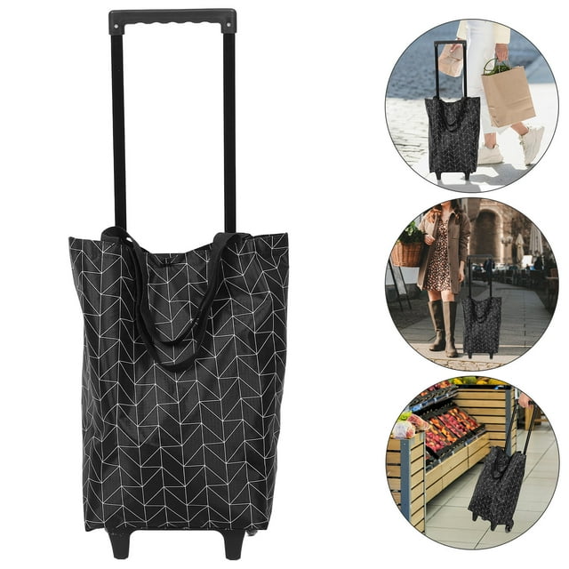 Minkissy 1Set Grocery Cart With Wheels For Transportation Of Tools Foldable Black Metal And Plastic