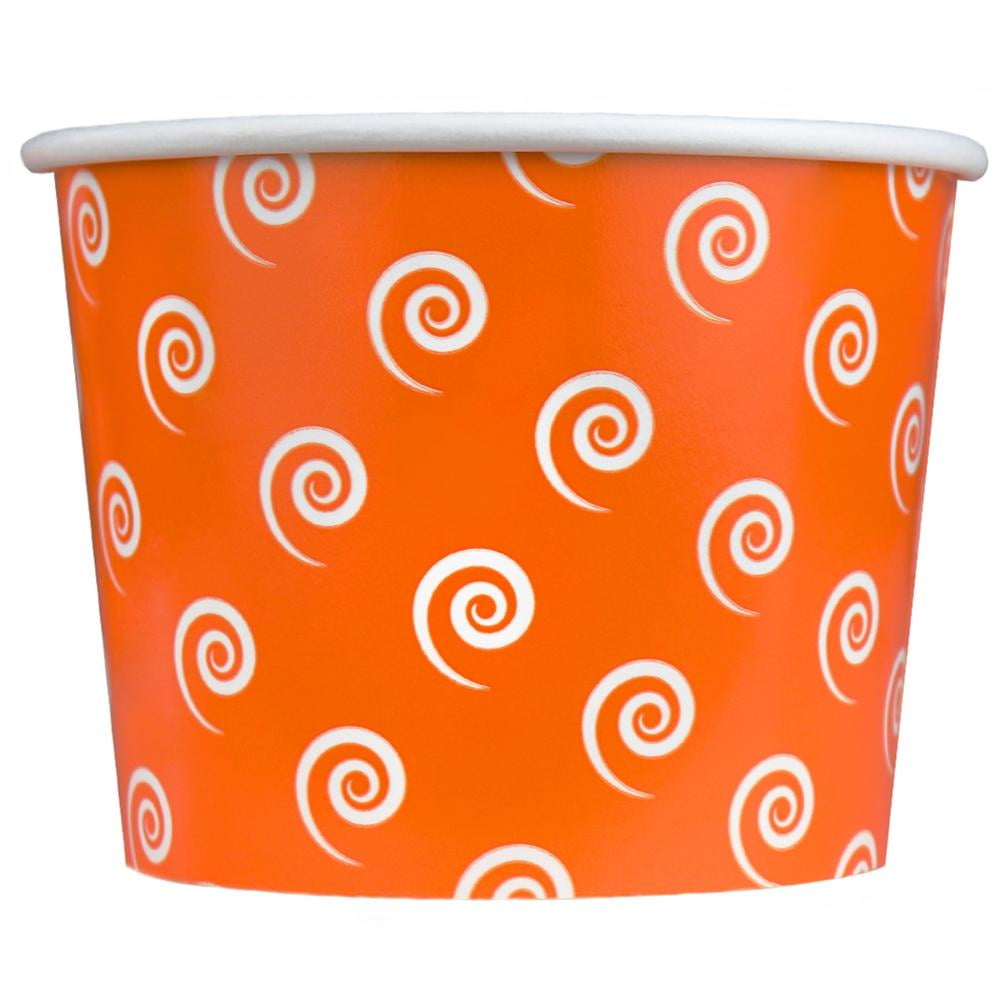[50 Count] Orange Paper Ice Cream Cups 16 oz Swirls and Twirls