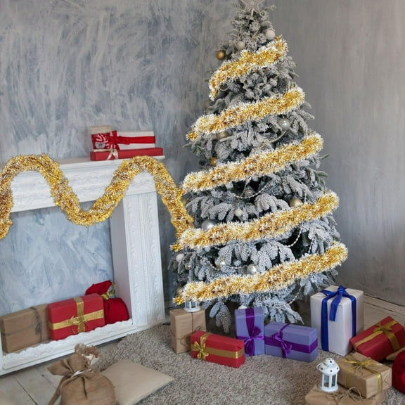 FastXmas Christmas Tinsel Garland Decorations Christmas Ribbon Glitter Metallic Twist Garland Hanging Tree Garlands for Xmas Birthday Party Indoor Outdoor Hanging Home Decor