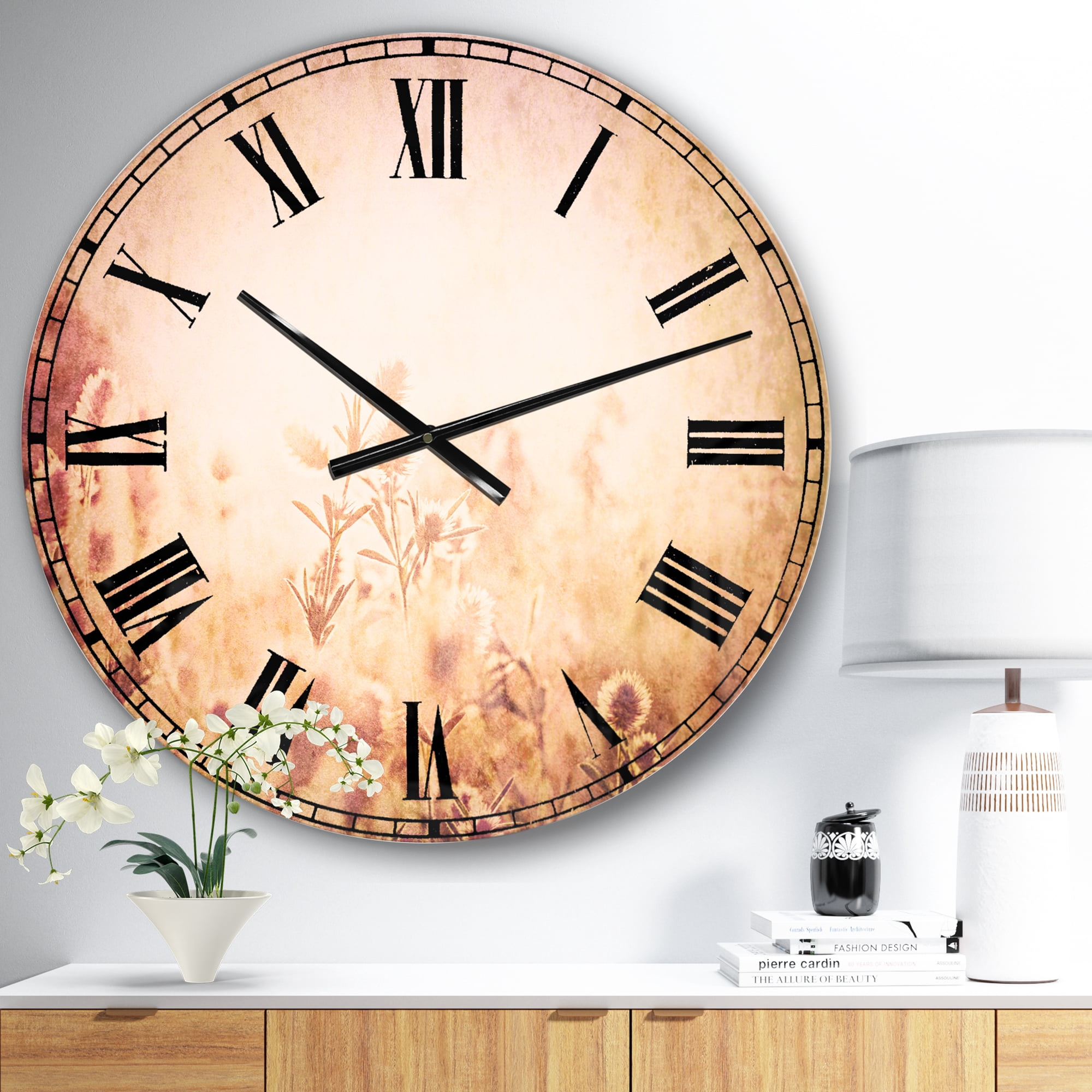 Flowers in Mountain Meadow At Sunset' Flower Oversized Metal Clock
