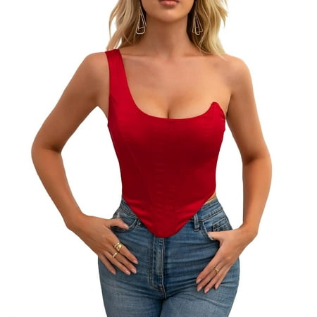 

Sexy One Shoulder Corset Top Sleeveless Red Women s Tops (Women s)