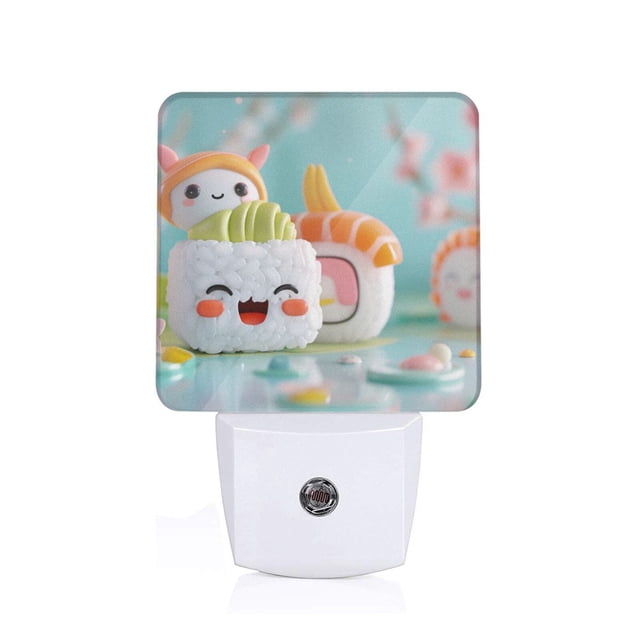 Balery Kawaii Sushi Characters Delight Luz Nocturna LED con Sensor Automático, Enchufe con Sensor Crepuscular, Luz Suave de 0.5W para Dormitorio, Pasillo, Baño-US