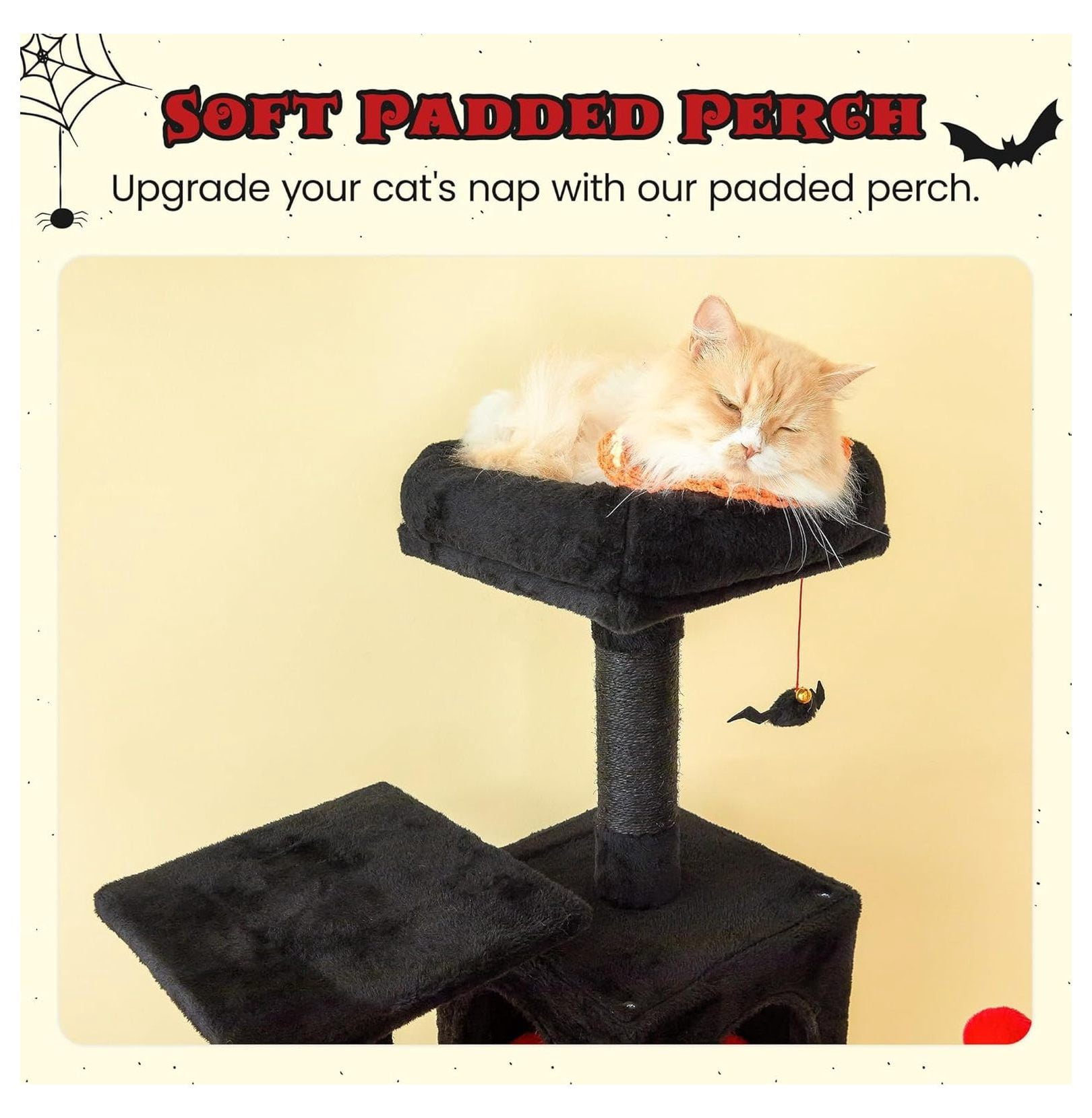 Gothic Cat Tree for Indoor Cats, 63.8" Multi-Level Tower - Black Cat Condo with Sisal Scratching Posts, Hammock & Bat Toys