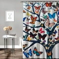 thumbnail image 2 of JEUXUS Colorful Butterfly Trees Watercolor Shower Curtain Set White, 2 of 7