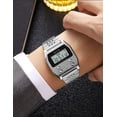 thumbnail image 4 of Retro Rectangle Digital Watch For Men Classic Stylish Design Multifunction Stainless Steel Business Men Wristwatch With Alarm, Stopwatch, Countdown, 4 of 5