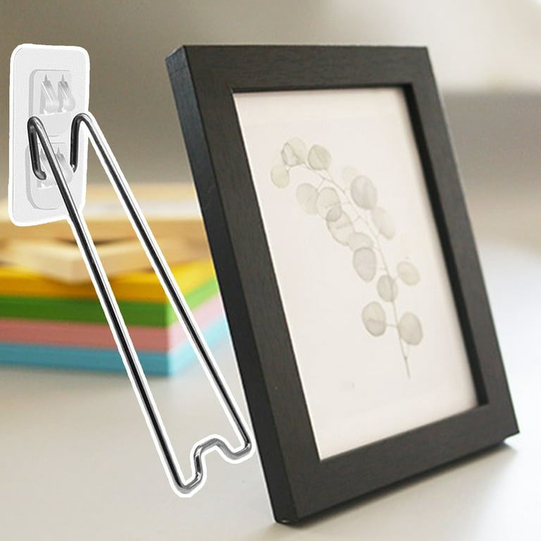 huanledash 1 Set Photo Frame Stand Strong Load Bearing Dual Slot Design  Adhesive Backing No Trace Foldable Picture Frame Stand Home Supply