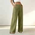 thumbnail image 5 of aohooy Wide Leg High Waist Pants Women Summer Casual Button Up Palazzo Work Pant Beach Vacation Comfort Trousers with Pockets Green,L, 5 of 8