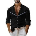 thumbnail image 2 of pstuiky camisas de manga larga para hombre, Camisa informal de manga larga con cuello alto y botones lisos para hombre Tops de hombre m, 2 of 3