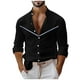 thumbnail image 2 of pstuiky camisas de manga larga para hombre, Camisa informal de manga larga con cuello alto y botones lisos para hombre Tops de hombre m, 2 of 3