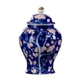 thumbnail image 1 of Jarrón de cerámica para flores, estilo antiguo chino, para guardar té, jengibre y templo. Fondo azul, 1 of 9