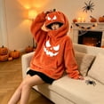 thumbnail image 5 of Halloween Pumpkin Hoodie with Zipper Oversized Fuzzy Plush Jack-o'-Lantern Sweatshirt for Women Light Brown 2XL, 5 of 7
