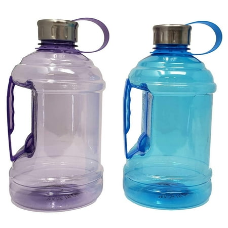 Sports Water Bottle Jug 33 oz / 1 L with Carrying Handle, Leak Proof, Nonporous Glass Like Material for Hiking Workout Office Home | 0.26 Gallon | BPA Phthalate Free-Assorted Colors,Drink More