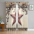thumbnail image 3 of Red Texas Star Rustic Semi Sheer Curtains 108 Inch Length 2 Panels Set, Country Star Berries Wooden Sheer Kitchen Curtain Privacy Voile Window Curtain for Living Room Bedroom Rod Pocket Drapes, 3 of 7