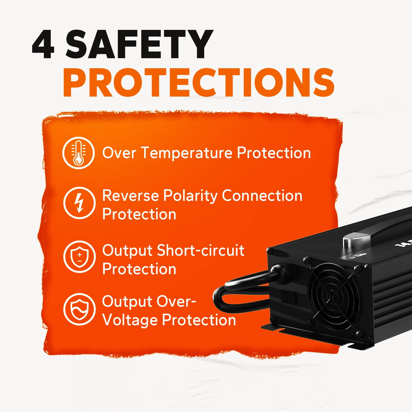 LiTime 80-Amp Lithium Battery Charger 12V LiFePO4 Battery Charger AC-DC Smart Charger with Cooling Fan Anderson Connector LED for 14.6V LiFePO4 Lithium Batteries, 80A Fast Charging