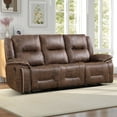 thumbnail image 5 of Bonzy Home Manual Recliner 3-Seat Sofa — 3-Seater Reclining Couch with Hidden Cup Holders & Vintage Rivet Mid-Century Design, Brown, 5 of 6