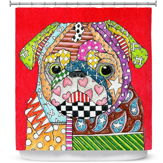 Shower Curtains 70" x 73" from DiaNoche Designs by Marley Ungaro - Pug Dog Red