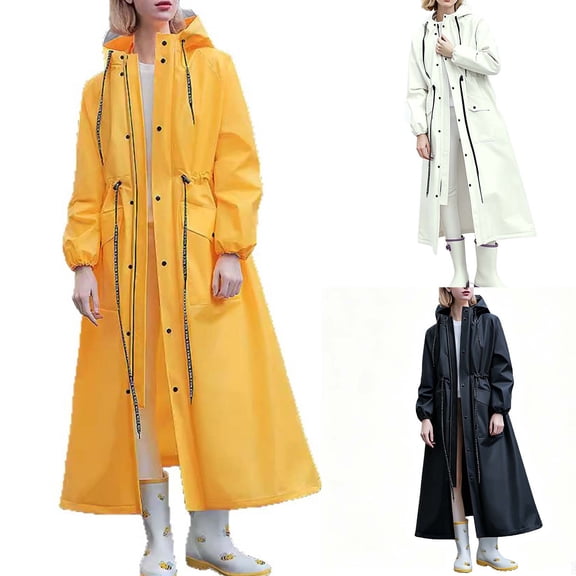 Hvyesh Women's Men's Rain Coat Waterproof with Hood Long Raincoat Drawstring Rain Jacket Casual Windbreaker
