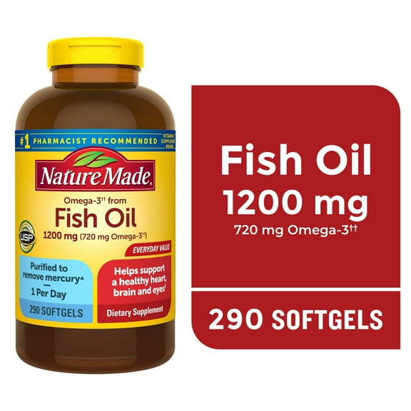Nature Made Omega 3 Fish Oil 1200mg One per Day Softgels, Fish Oil Supplements, 290 Count
