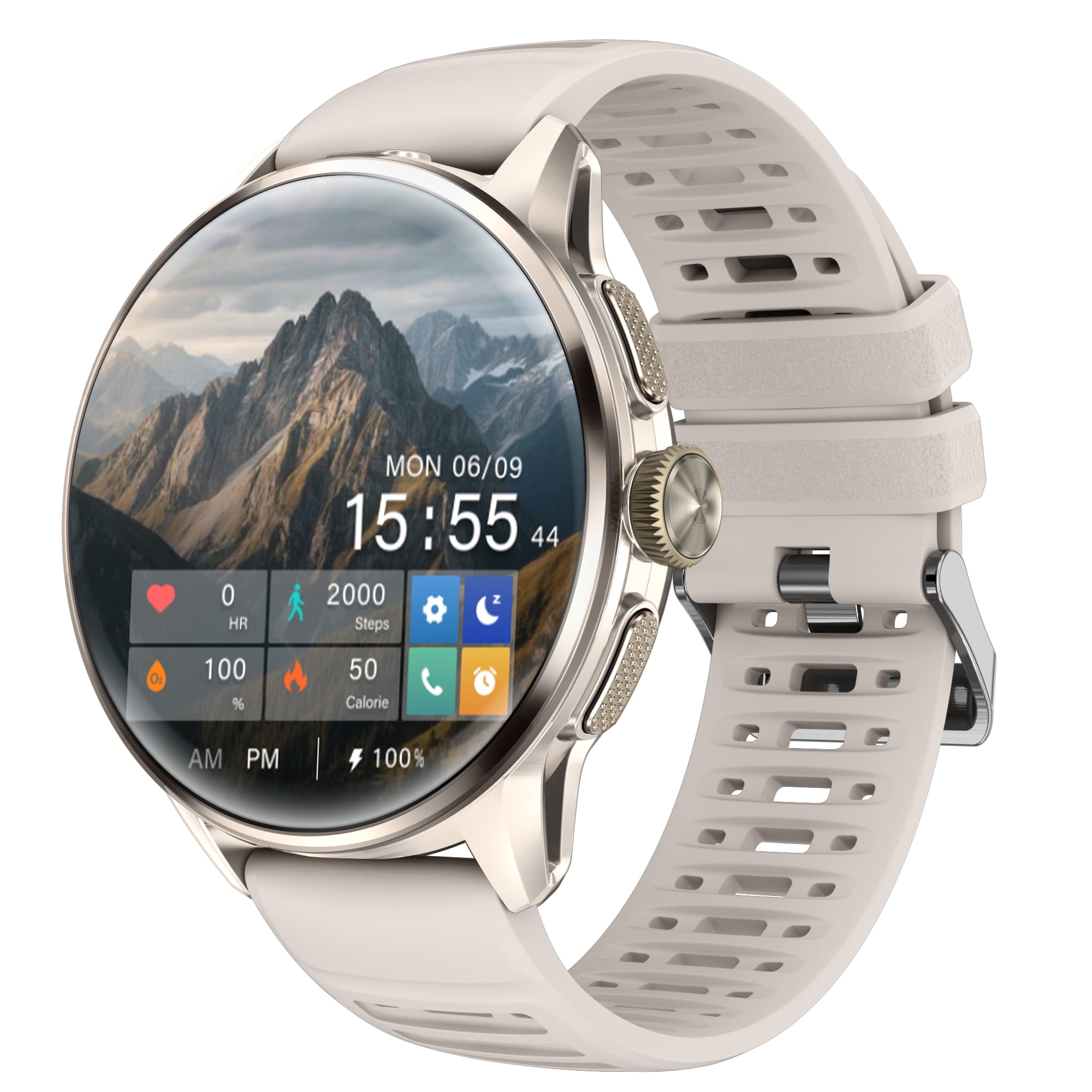 E EYAFA Android Smart Watch H100 with SIM Card Slot for Men and Women 1.8 inch Amoled Screen 3GB RAM+32GB ROM-Silver