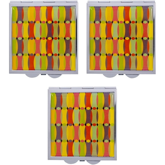 Set of 3 Double Sided Magnifying Compact Slim Mirrors With Printed Insert (Square - Rainbow Bend)