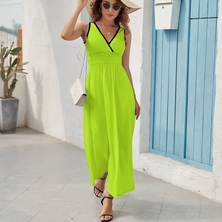 lime green dress amazon Yurna Embroidered Mini Metal detail at waist Neon Lime Green ECO Skater