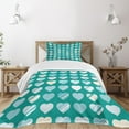 thumbnail image 3 of Ambesonne Valentine's Day Quilted Bedspread Set 2 Pcs, Heart, Twin Size, Jade Green Seafoam Cream, 3 of 6