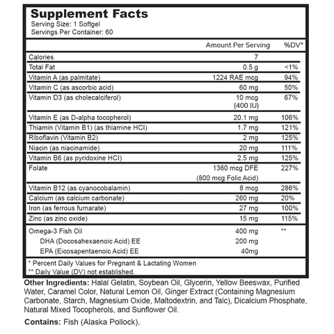 Zaytun Vitamins Halal Prenatal + DHA Multivitamin Softgels, 60 Softgels