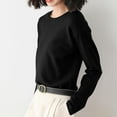 thumbnail image 4 of TFEOQRY Women's Crew Neck Sweater Long Sleeve Soft Knit Solid Pullover Casual Fall Daily Wear Top Black, 4 of 5
