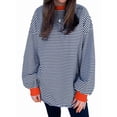 thumbnail image 3 of Camiseta de Larga Extragrande para Mujer, Túnica A Rayas con Bloques de Color, Sudadera Holgada de Otoño con Cuello Redondo Naranja y Rojo S, 3 of 8