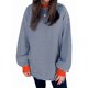thumbnail image 3 of Camiseta de Larga Extragrande para Mujer, Túnica A Rayas con Bloques de Color, Sudadera Holgada de Otoño con Cuello Redondo Naranja y Rojo XL, 3 of 8
