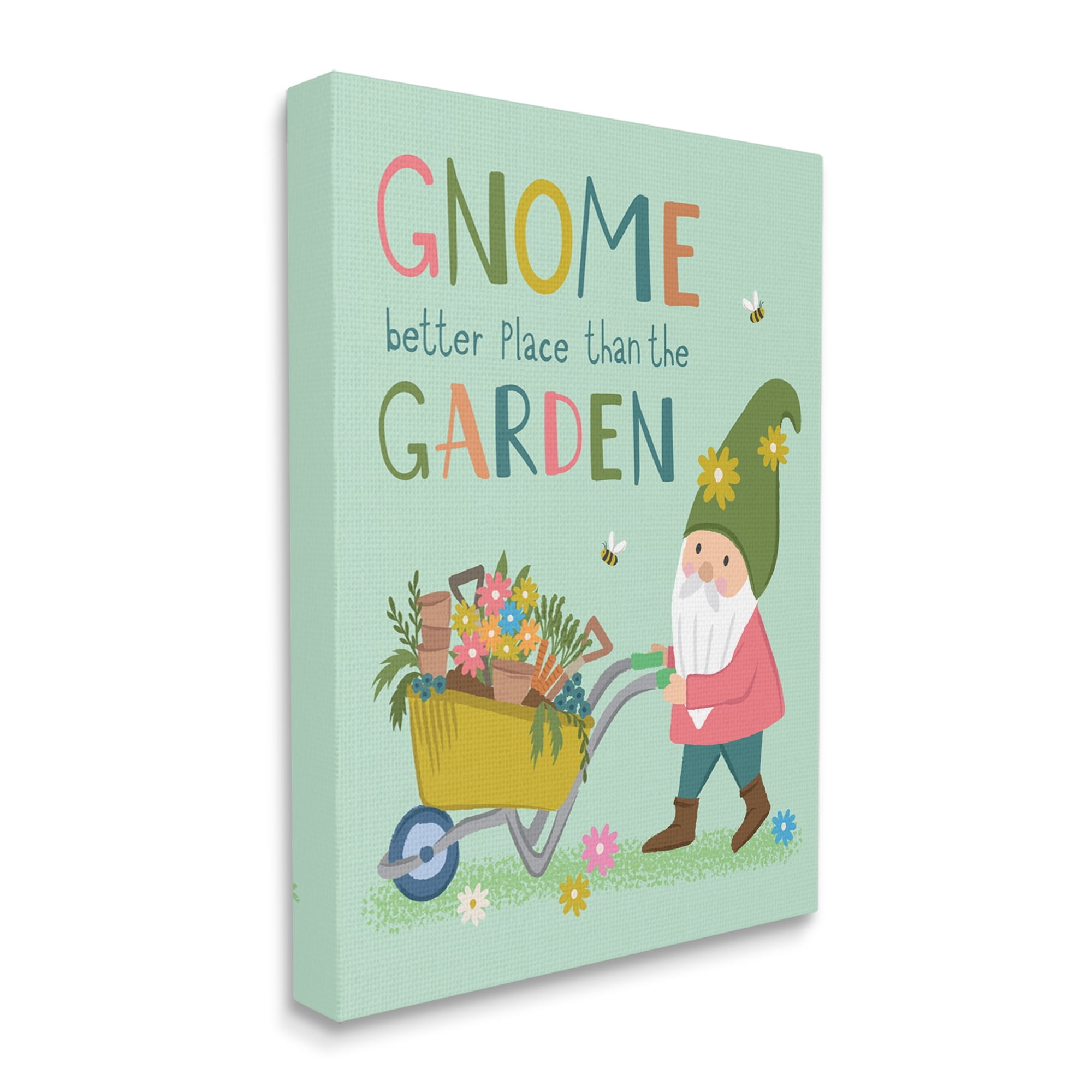 Stupell Industries Playful Garden Gnome Quote Floral Wagon Design Canvas Wall Art, 30 x 40, Design by Lisa Perry Whitebutton
